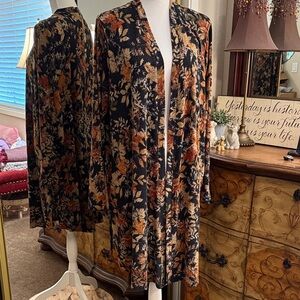 Maurices Autumn Floral Open-Front Cardigan - Black and Orange